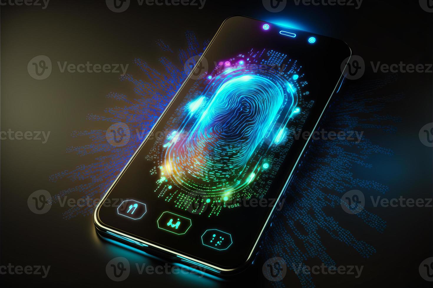 Futuristic smartphone and scan fingerprint identity login photo
