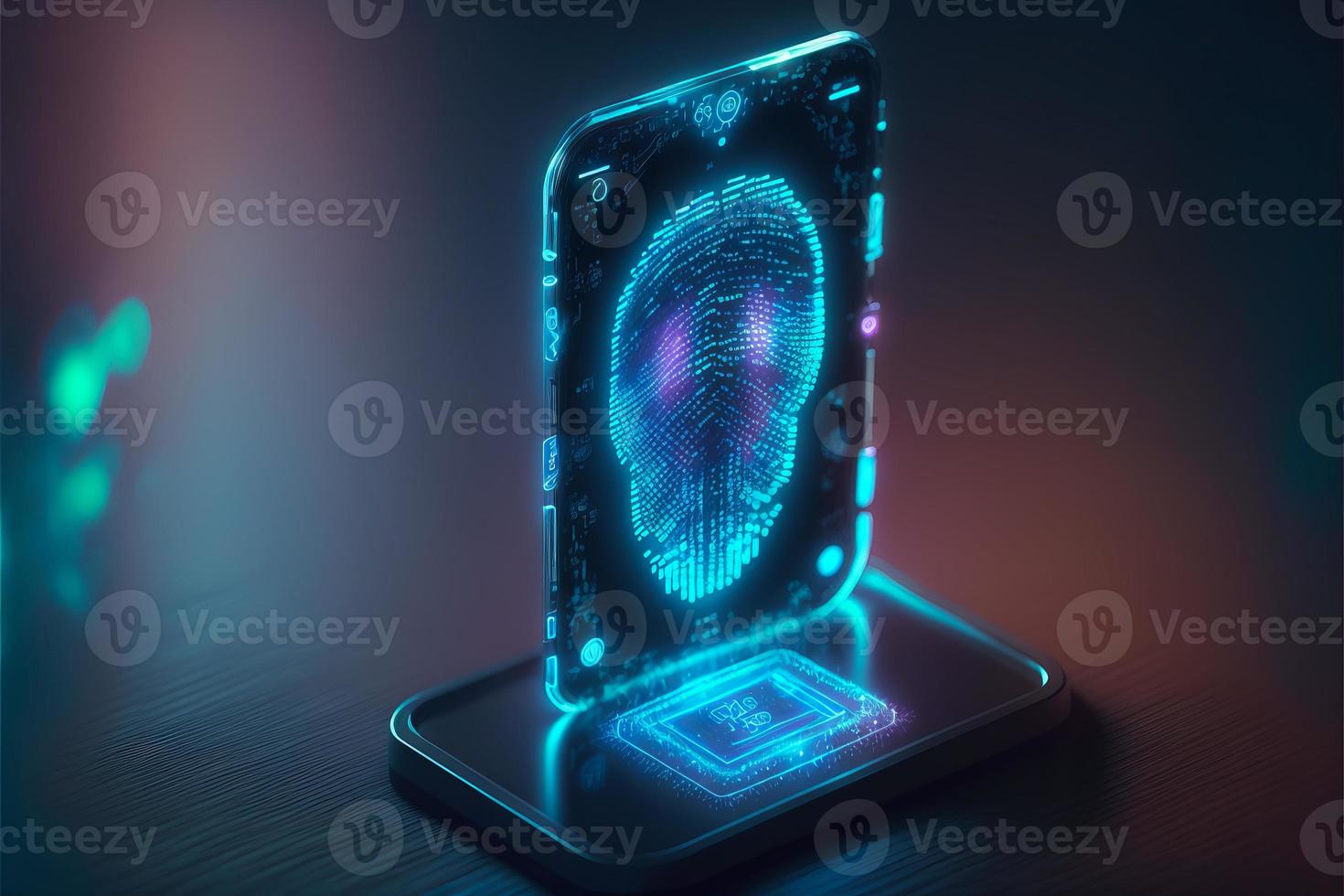 Futuristic smartphone and scan fingerprint identity login photo