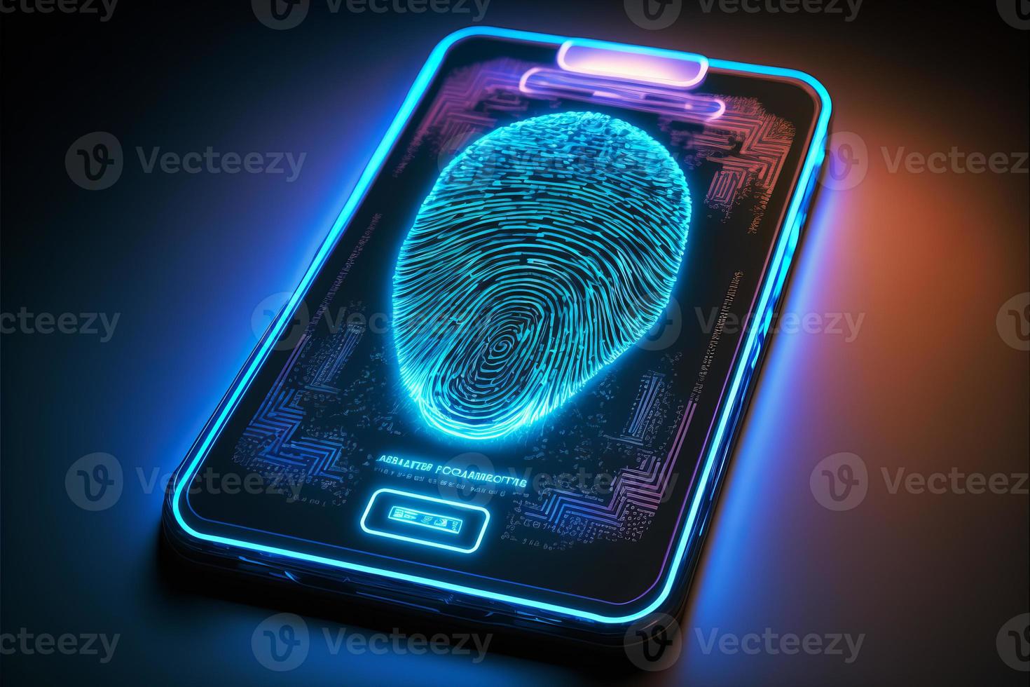 Futuristic smartphone and scan fingerprint identity login photo