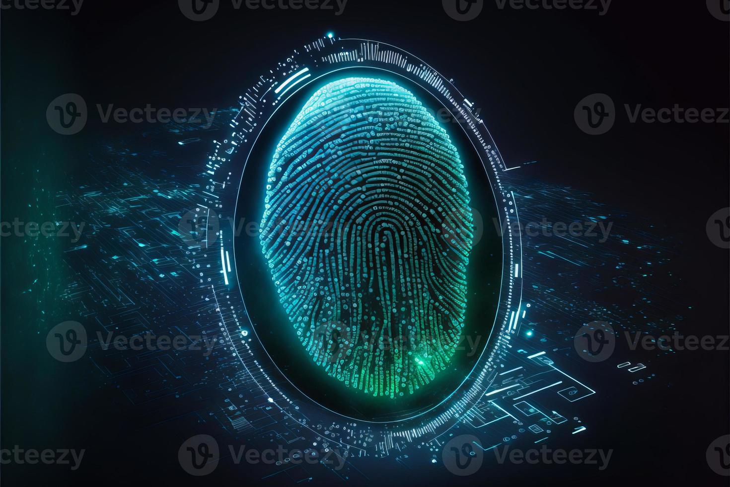 Futuristic security concept digital screen locking by fingerprint photo