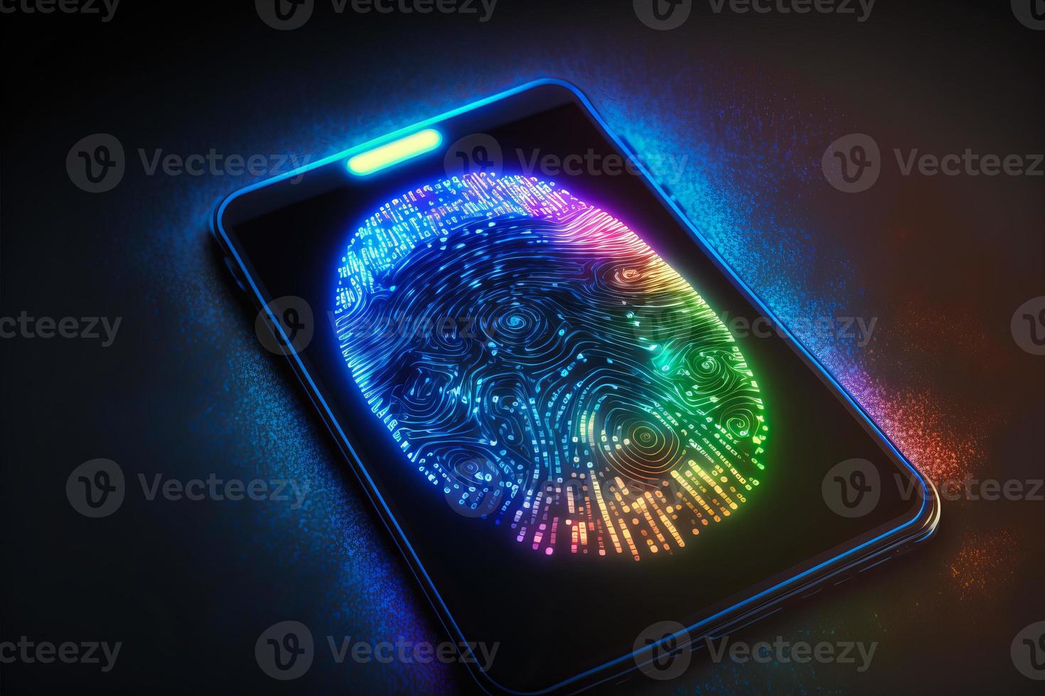 Futuristic smartphone and scan fingerprint identity login photo