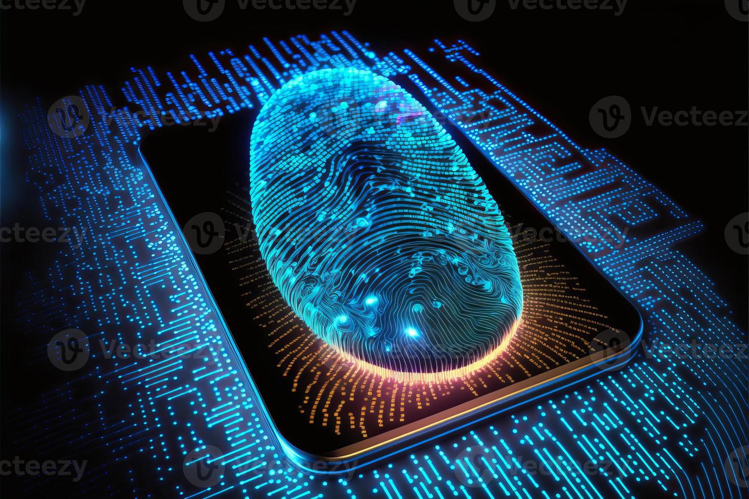 Futuristic smartphone and scan fingerprint identity login photo