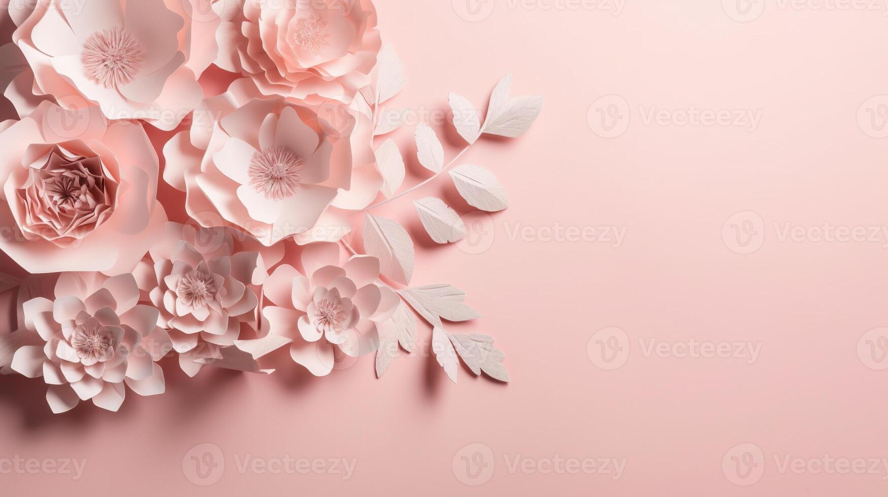 Generative AI, Paper Cut Craft Flowers and Leaves, Light Pink Color, Floral  Origami Textured Background, Spring Mood. Stock Illustration - Illustration  of frame, flower: 273960635