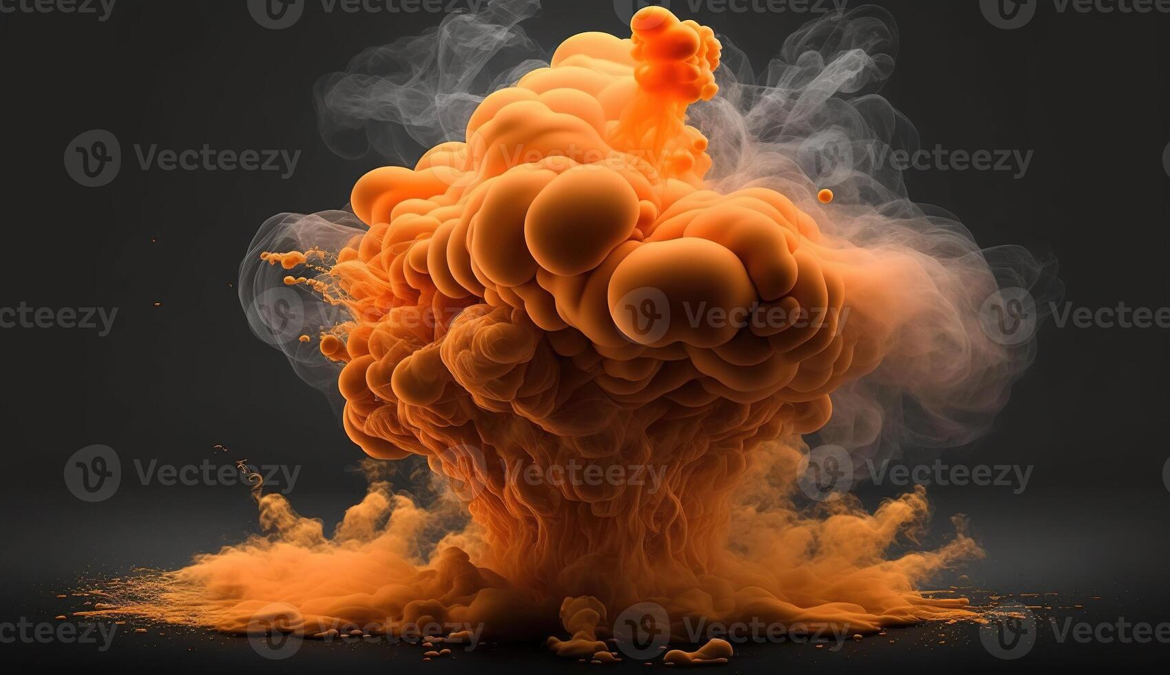 , Flowing light apricot crush smoke with splashes. Soft fluid banner, spring female mood, 3D effect, modern macro realistic abstract background illustration, ink in water effect. photo