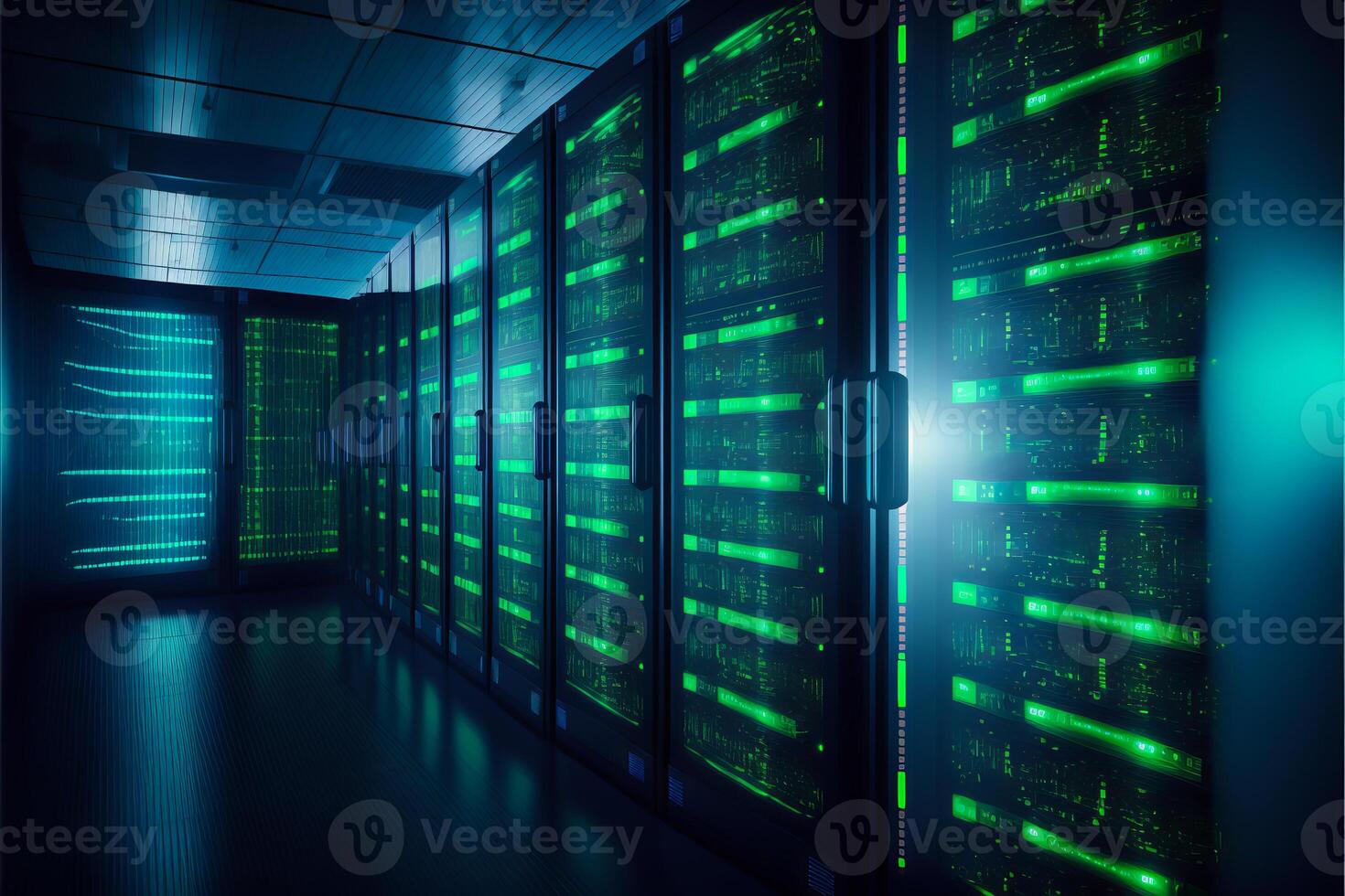 Server room data center with cinematic lighting. photo