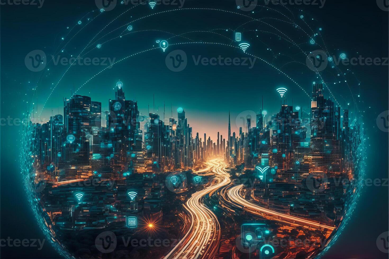 Smart city with 5g connection. photo
