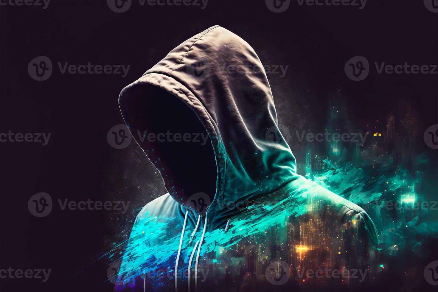 Hacker in virtual world. photo