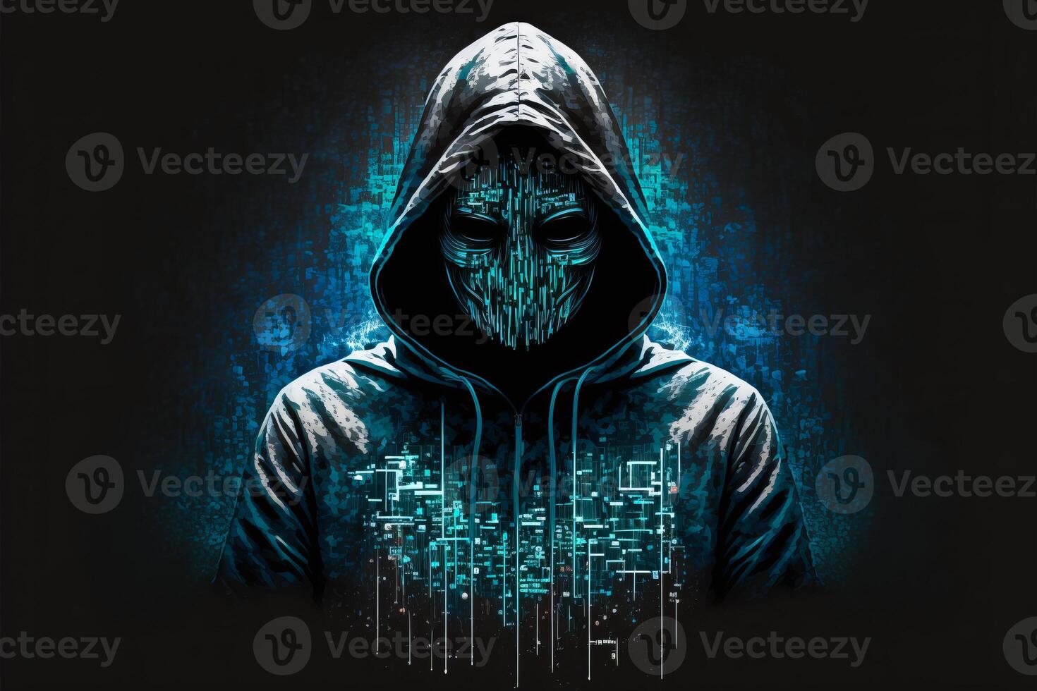 Hacker in virtual world. photo