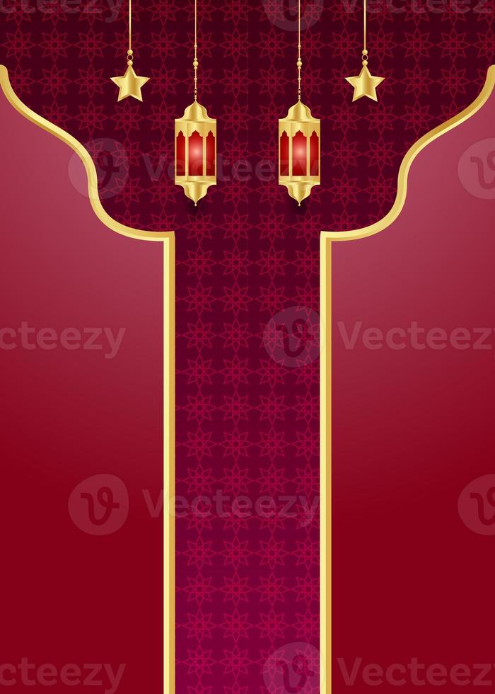 Eid mubarak Eid al-Adha cover card, Drawn mosque night view from arch. Arabic design background. Handwritten greeting card. Vector illustration photo