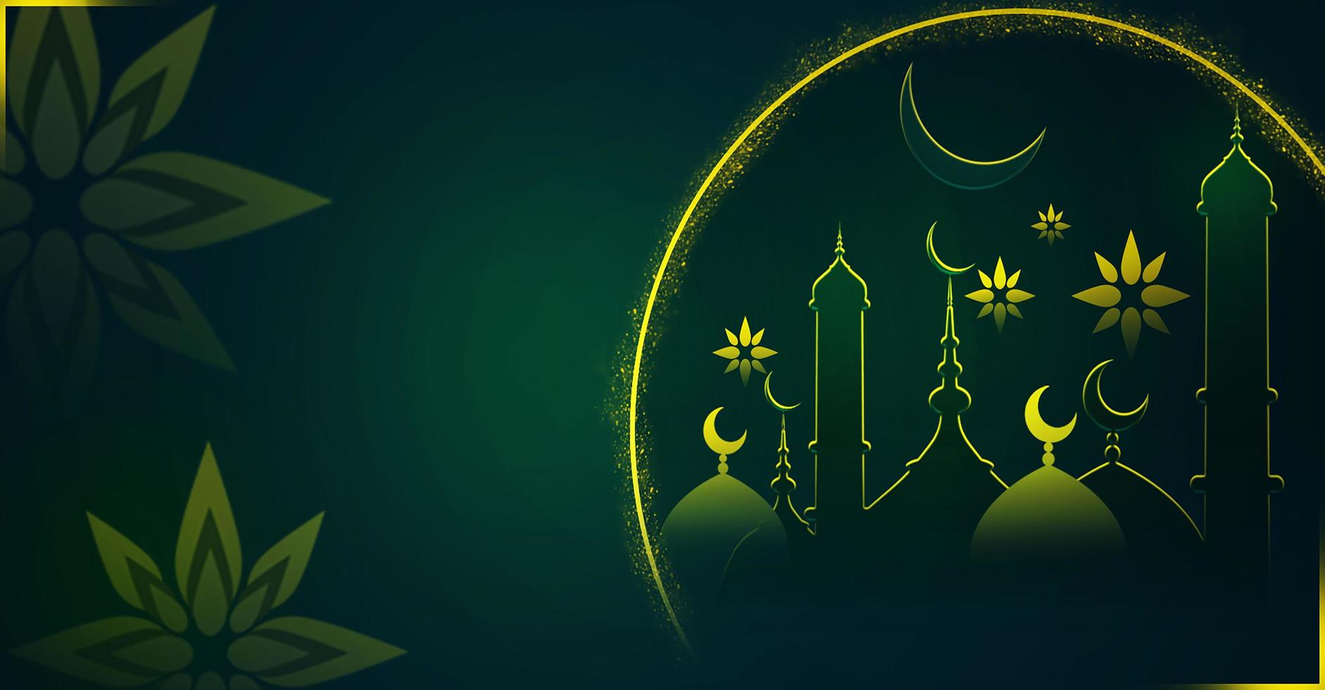 Eid mubarak Eid al-Adha cover card, Drawn mosque night view from arch. Arabic design background. Handwritten greeting card. Vector illustration photo