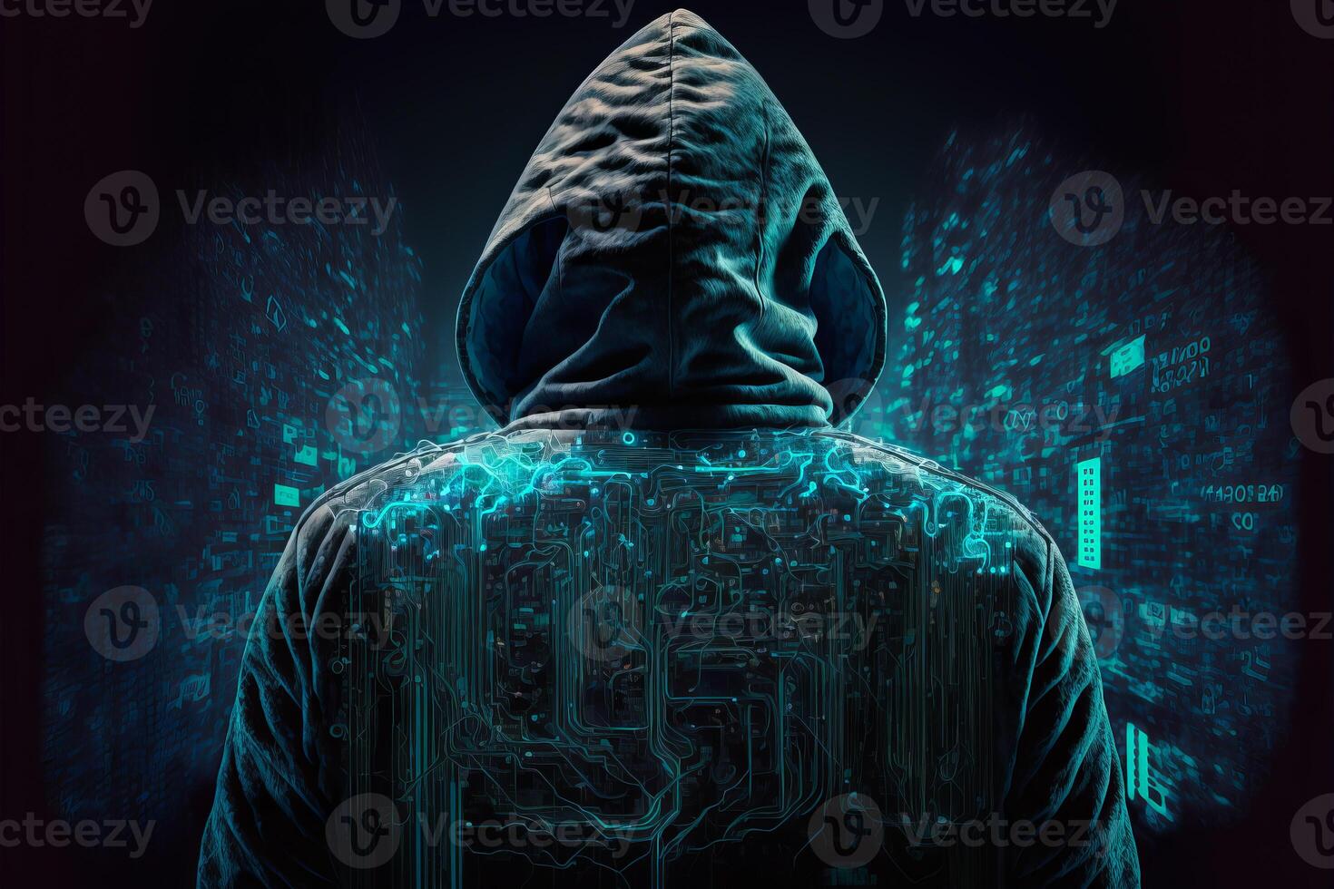 Hacker in virtual world. photo