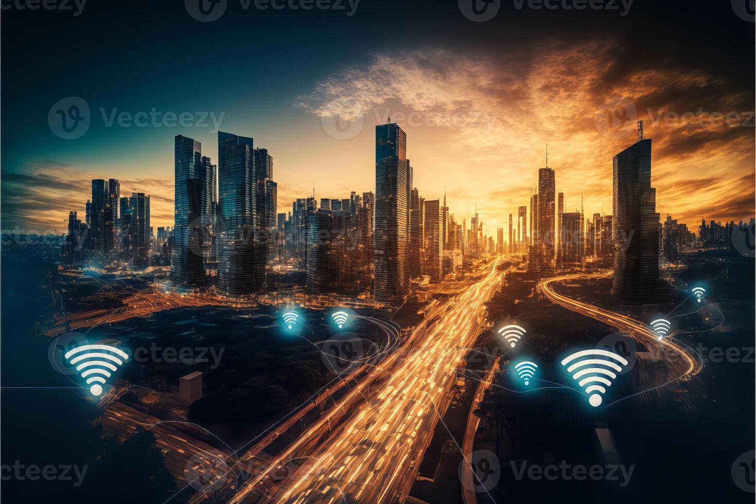 Smart city with 5g connection. photo