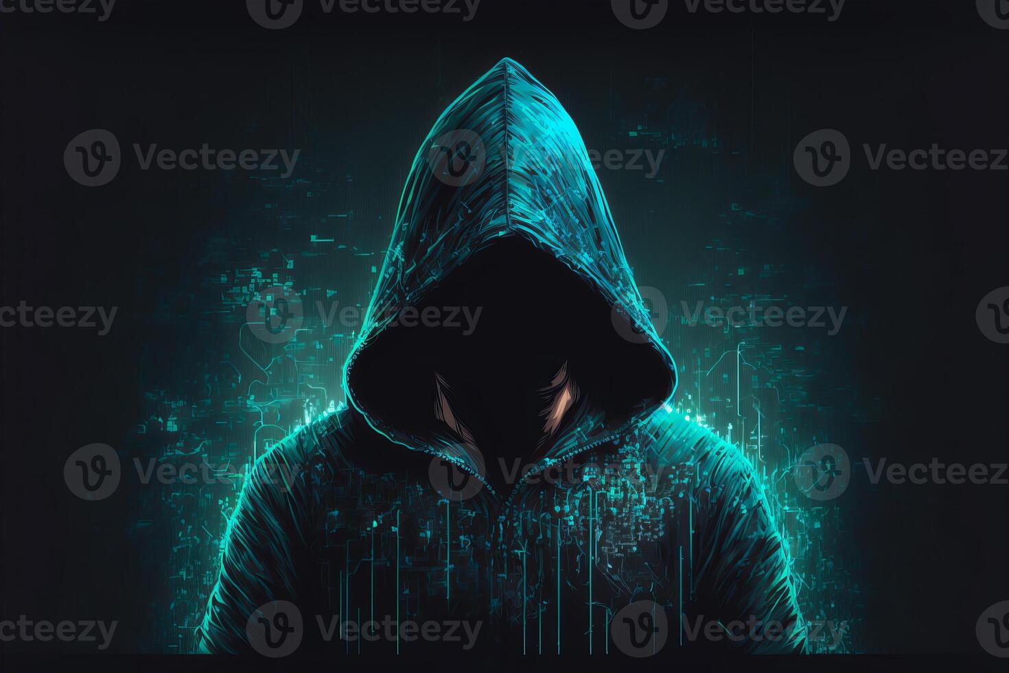 Hacker in virtual world. photo