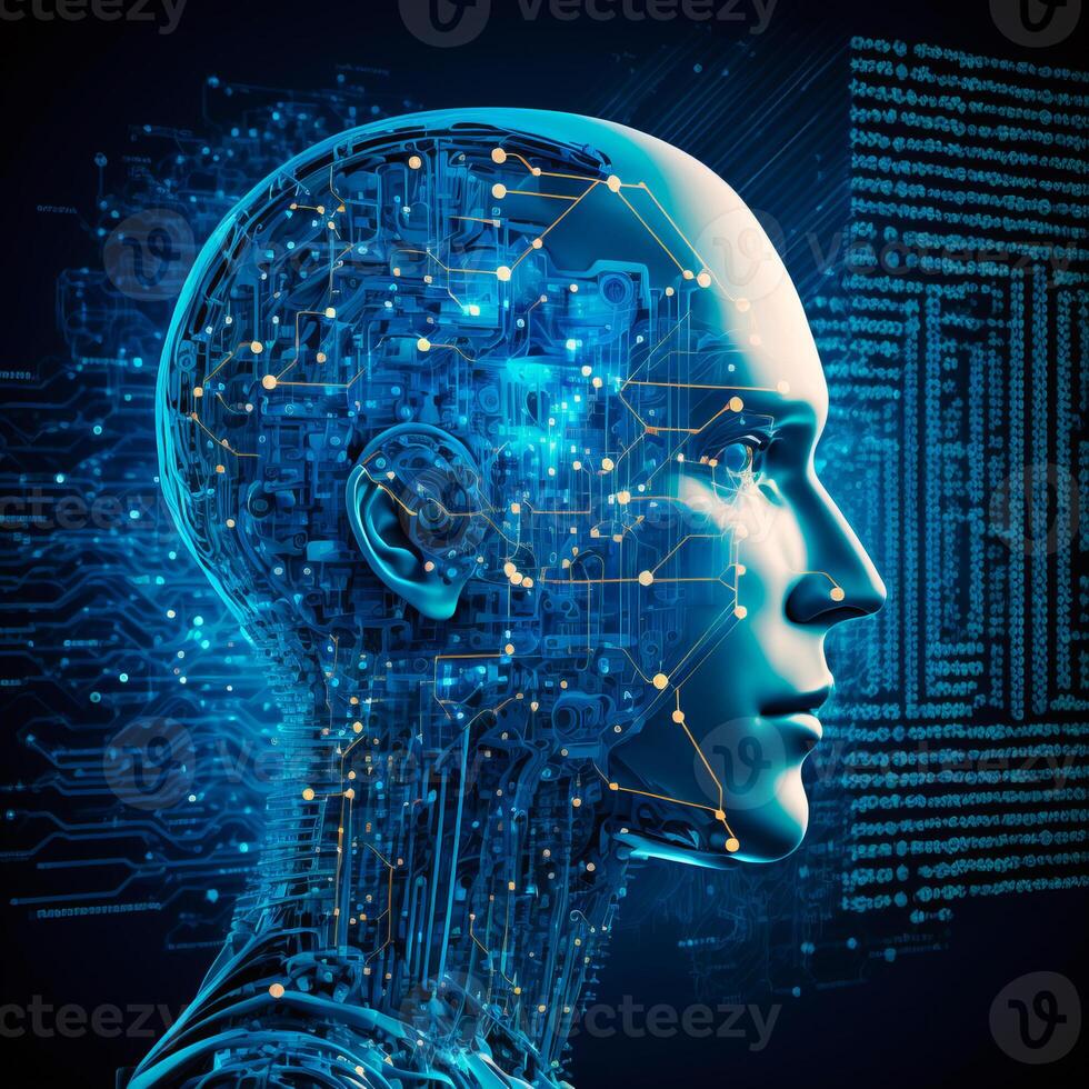 Abstract artificial intelligence businessman and humanoid robot concept, photo