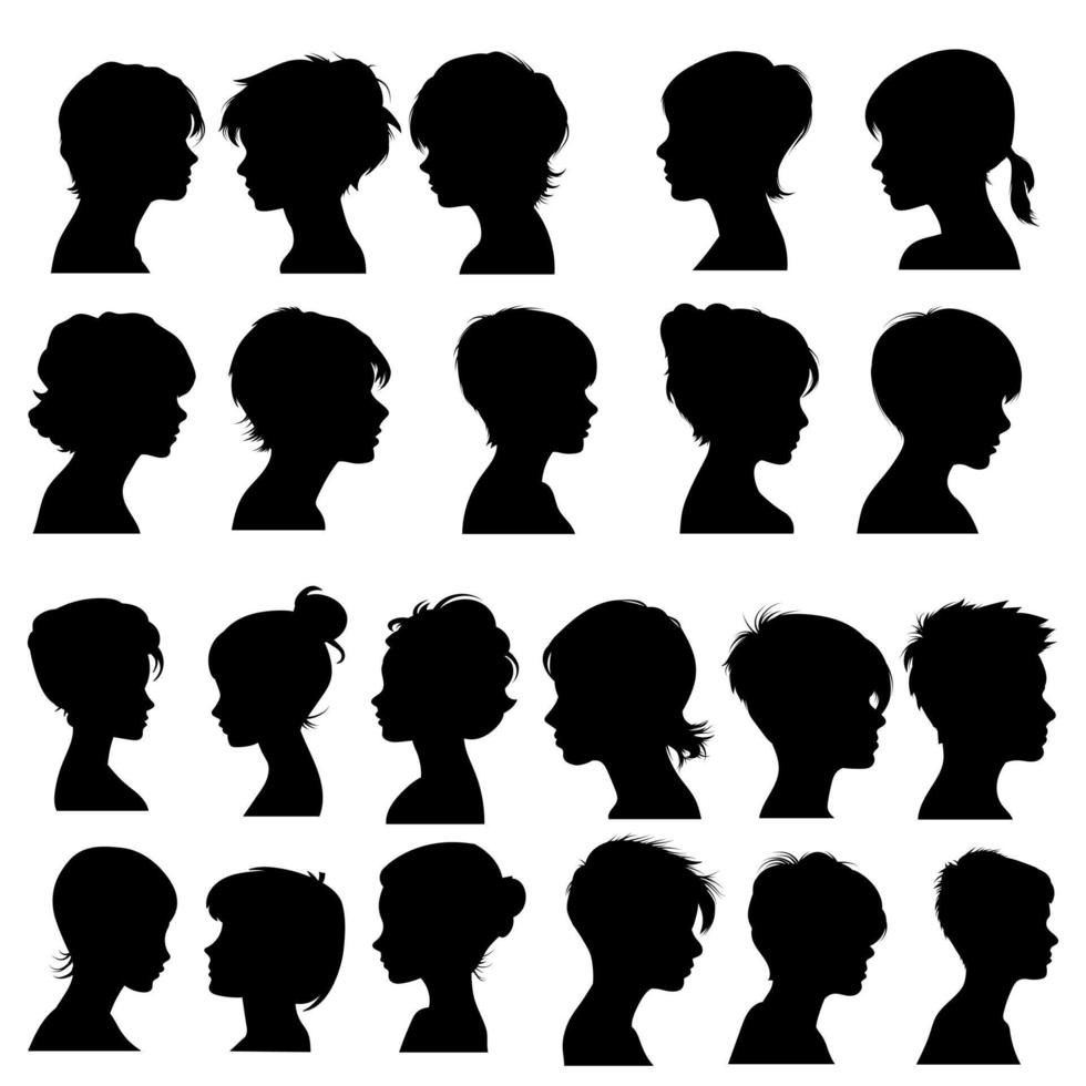 silueta de diferente corto pelo estilo niña hembra vector. silueta corto pelo estilo niña hembra vector. lado ver silueta corto pelo estilo niña hembra vector