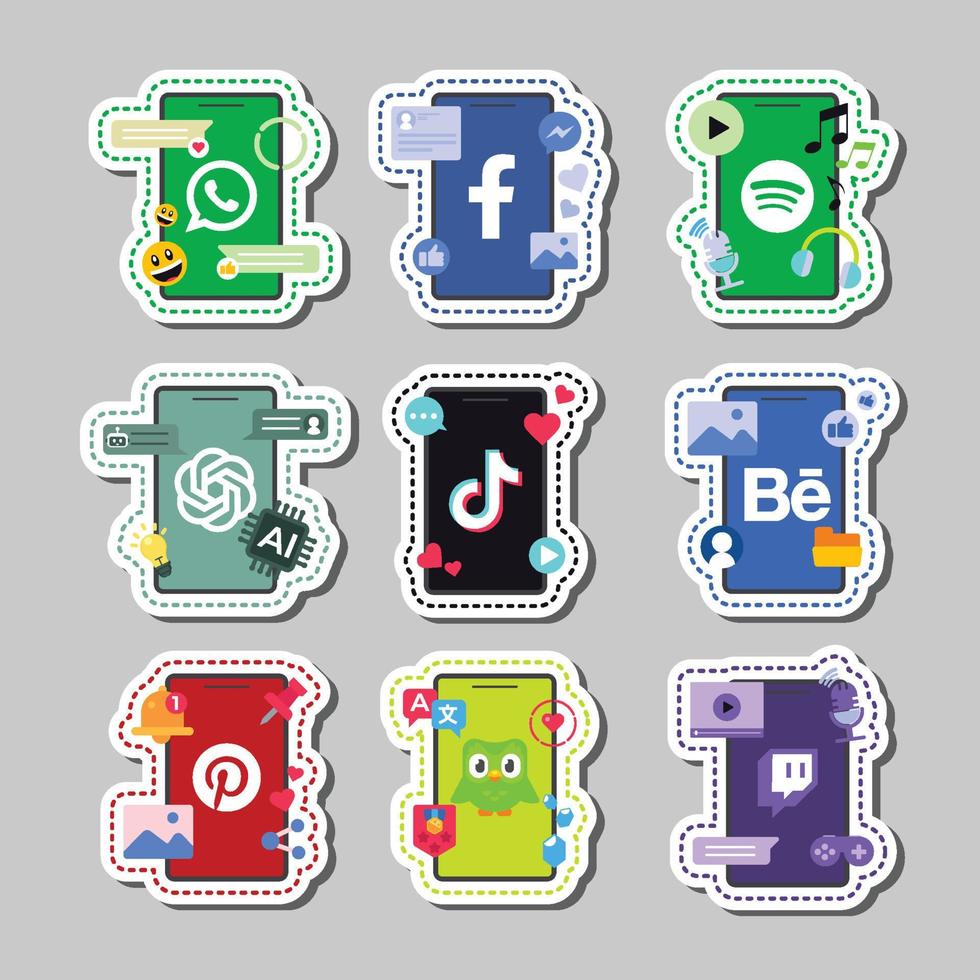 Social Media Trending Apps Sticker Collection vector