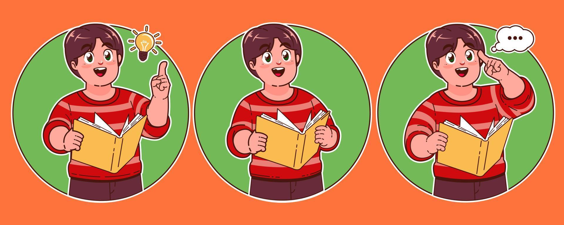 a boy reading a book vector