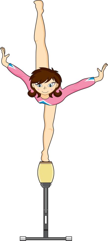 Cute Cartoon Gymnast on Balance Beam Gymnastics Sport and Leisure Illustration vector