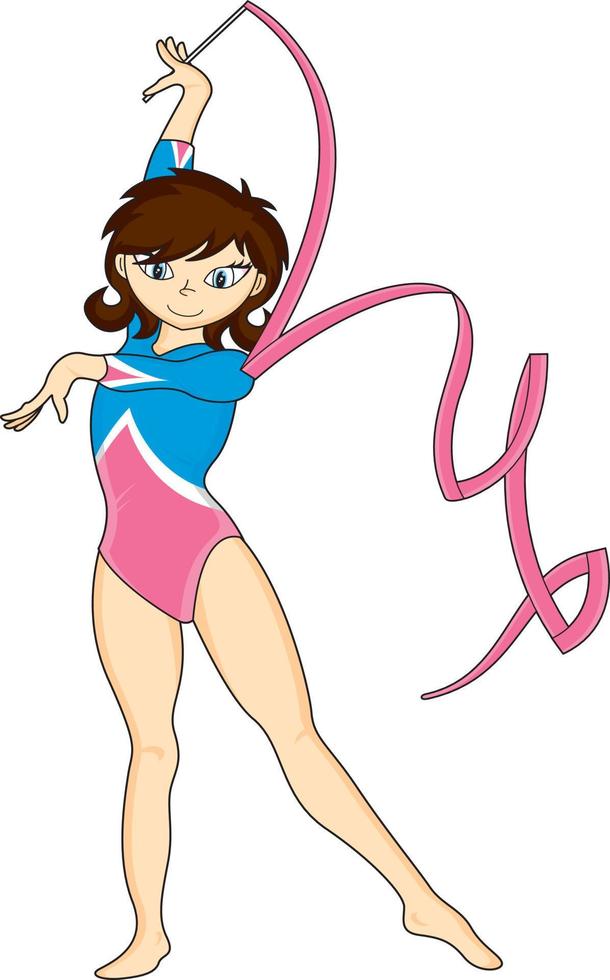 Cute Cartoon Gymnast with Ribbon Gymnastics Sport and Leisure Illustration vector