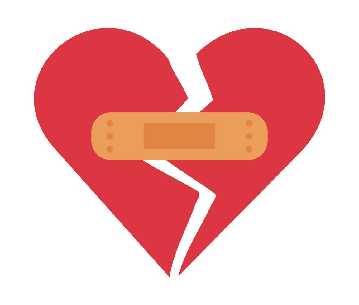 Broken heart with adhesive plaster. Reconciliation concept vector