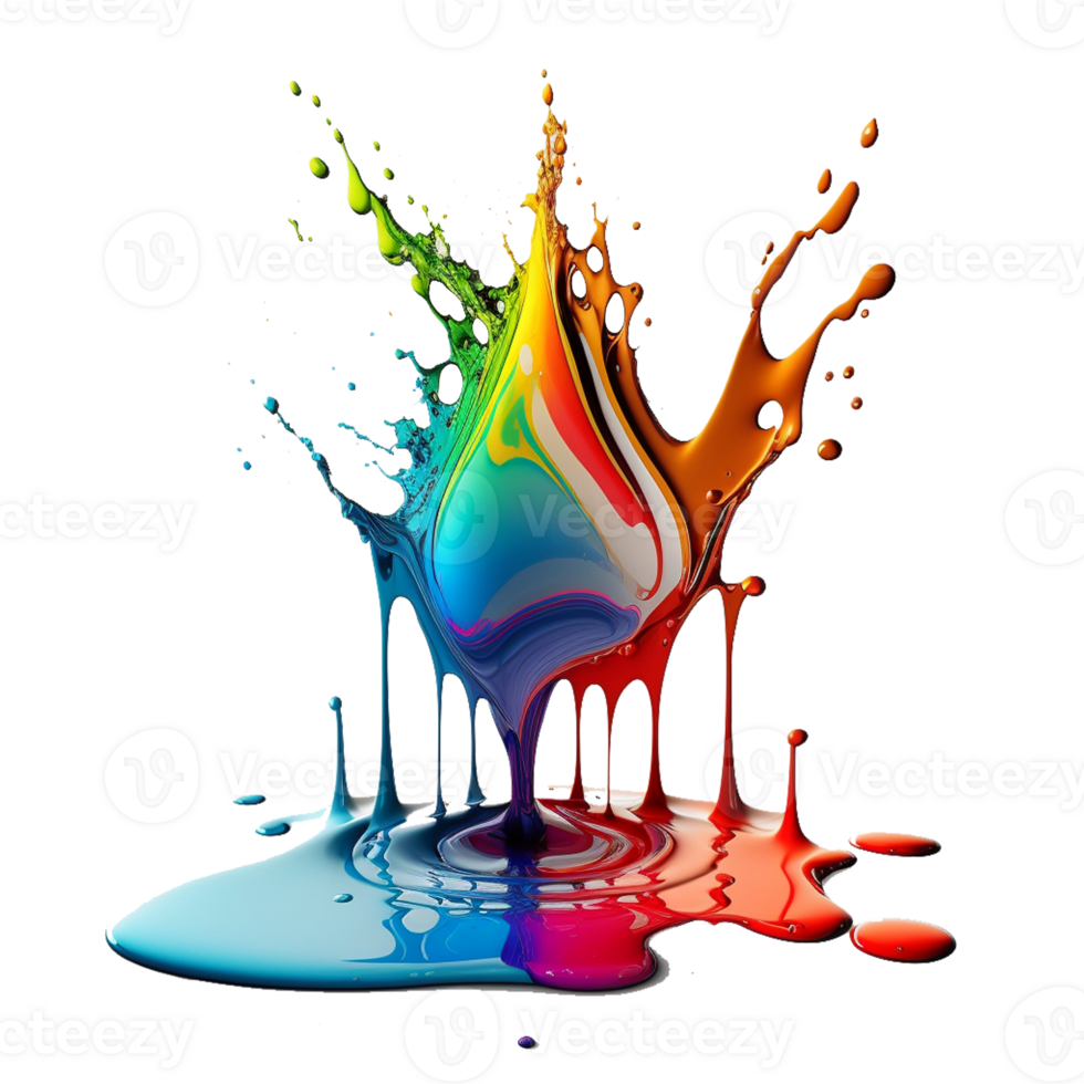 colorful splash liquid paint element on transparent background, png