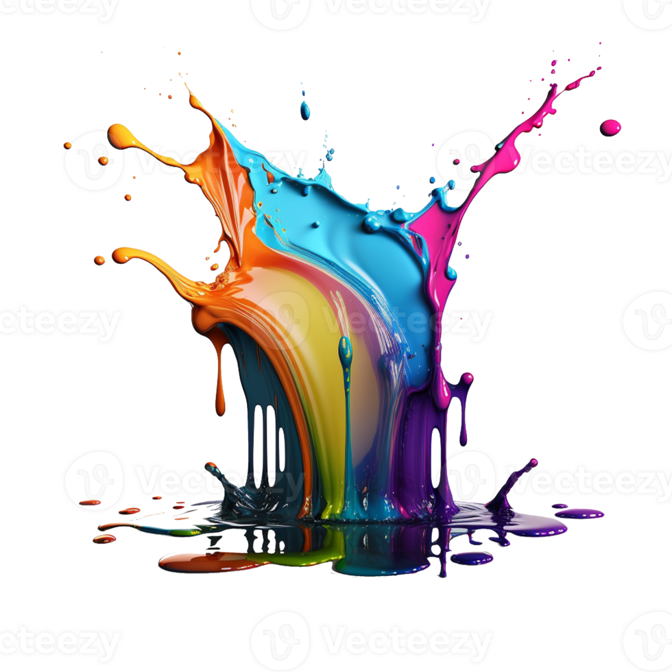 colorful splash liquid paint element on transparent background, png