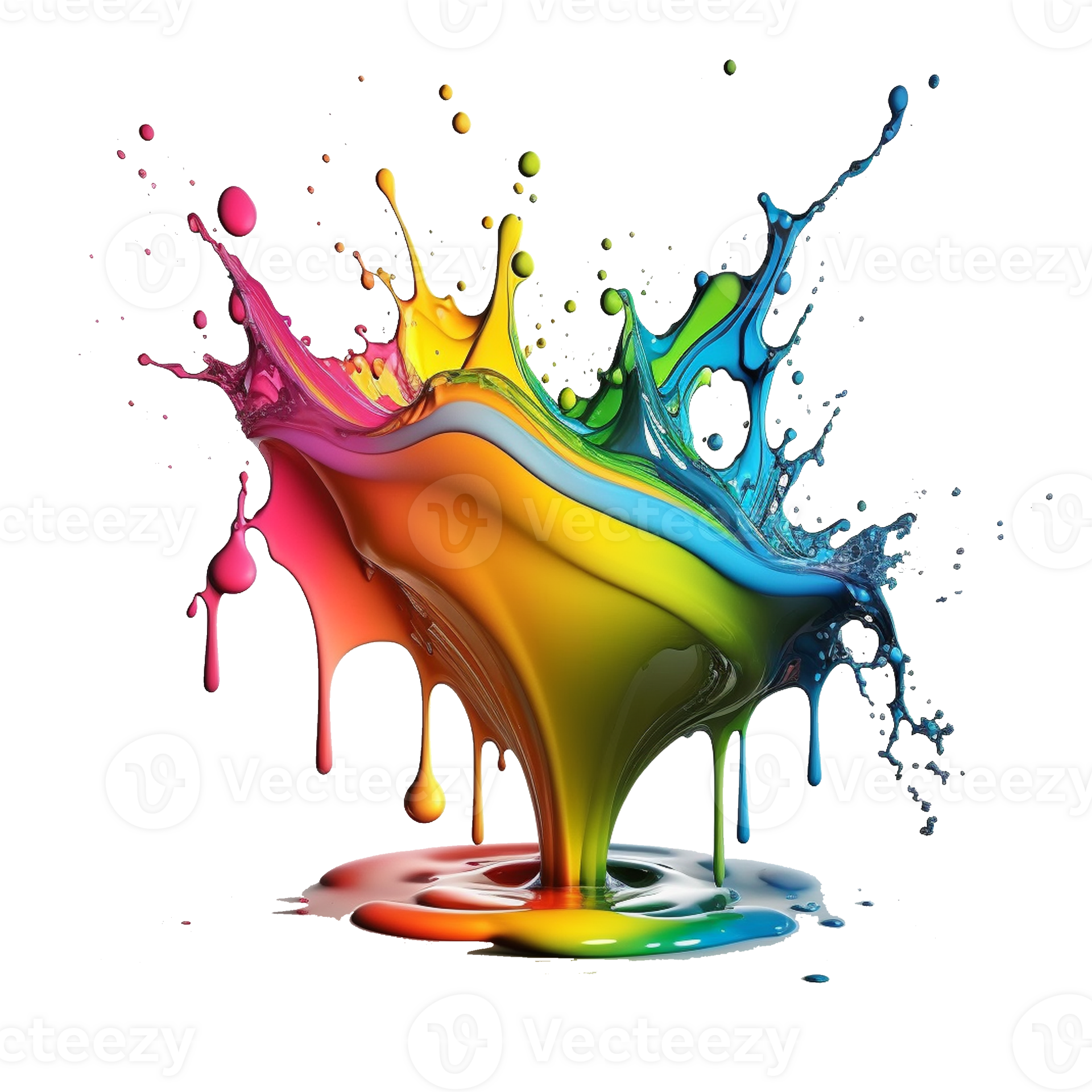 colorful splash liquid paint element on transparent background