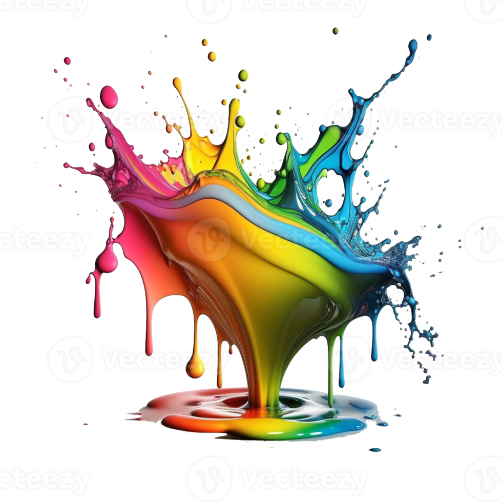 colorful splash liquid paint element on transparent background, png