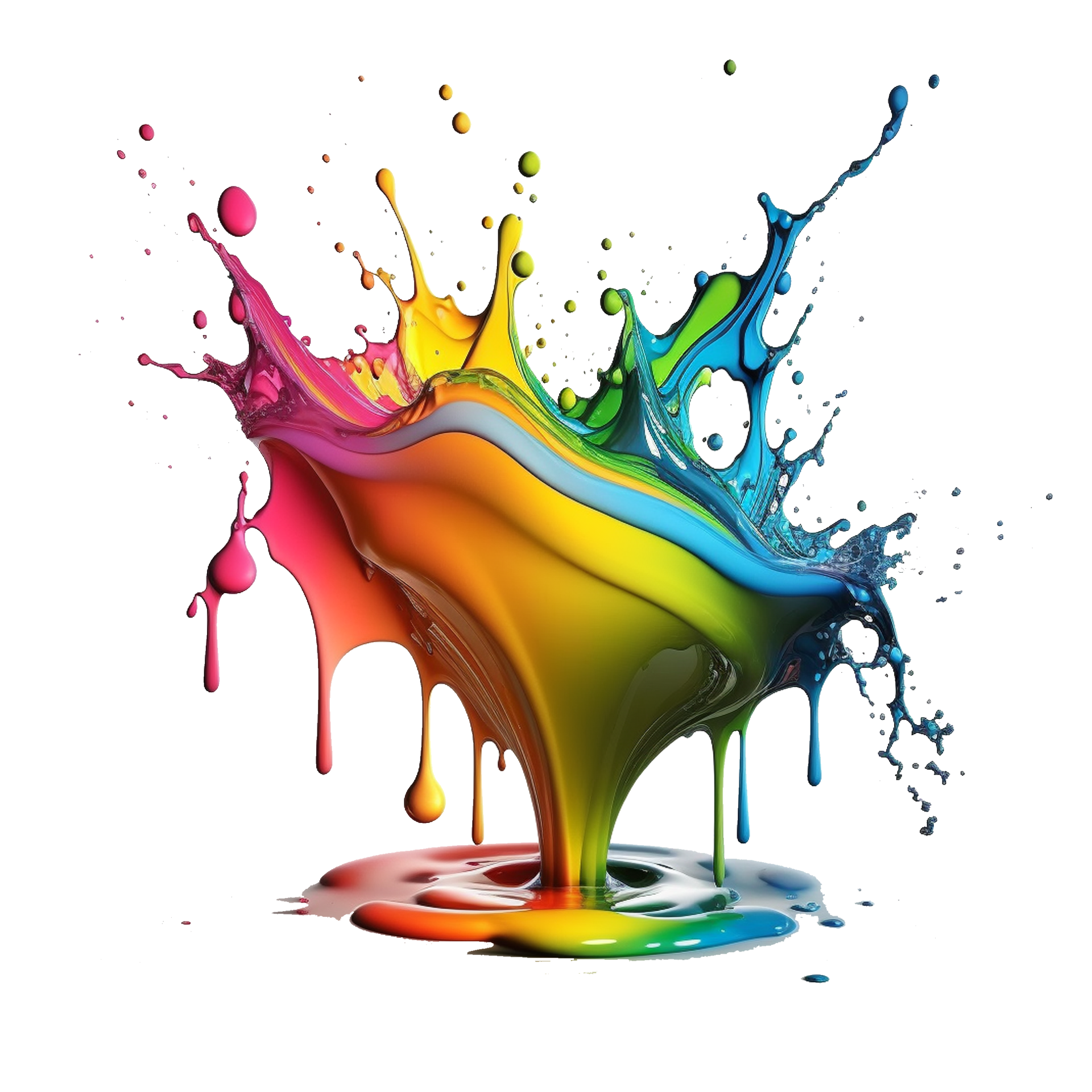 colorful splash liquid paint element on transparent background