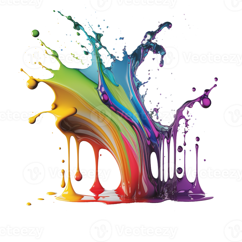 colorful exsplosion liquid paint element on transparent background, png