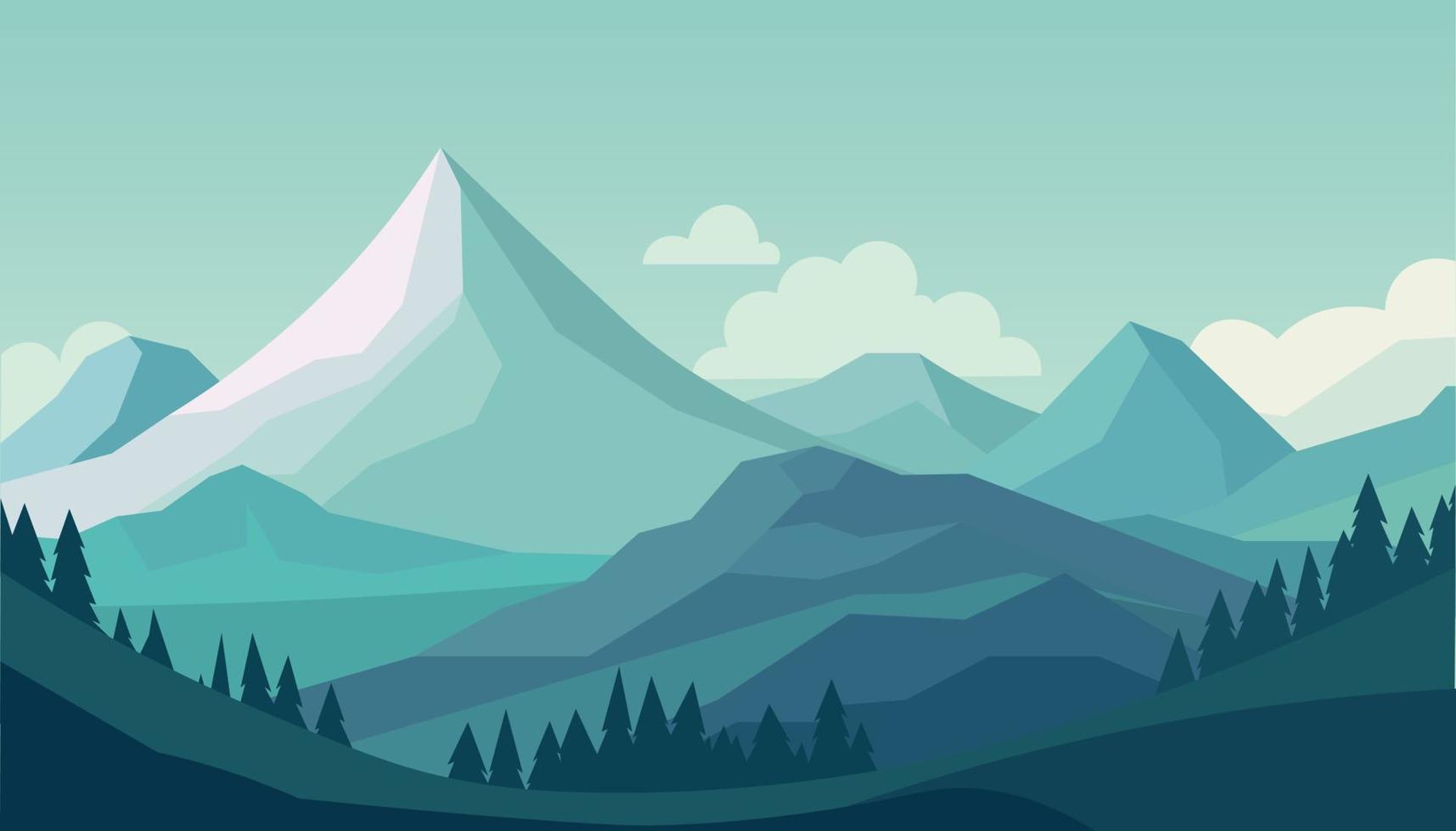 Flat minimalistic design. Panorama of a mountain landscape. Easy to change colors. vector