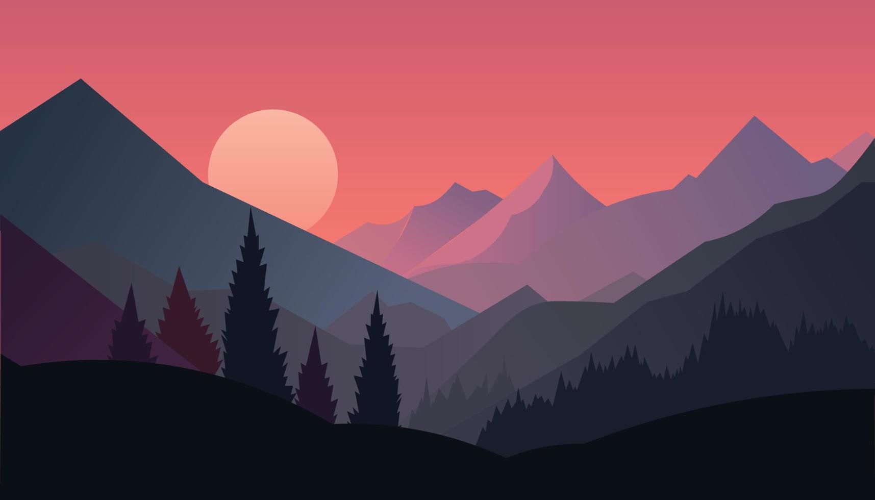 Flat minimalistic design. Panorama of a mountain landscape. Easy to change colors. vector