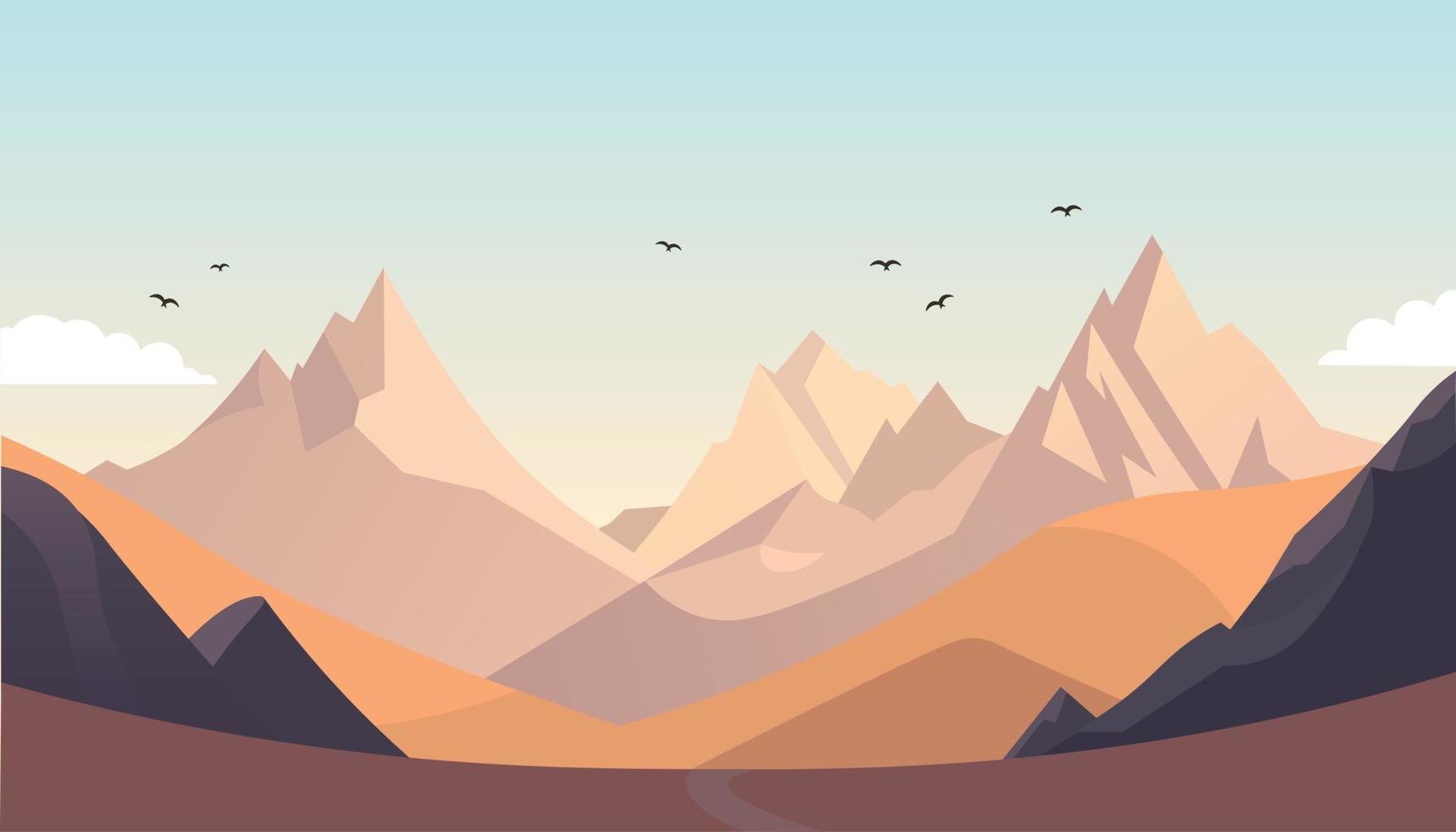 Flat minimalistic design. Panorama of a mountain landscape. Easy to change colors. vector