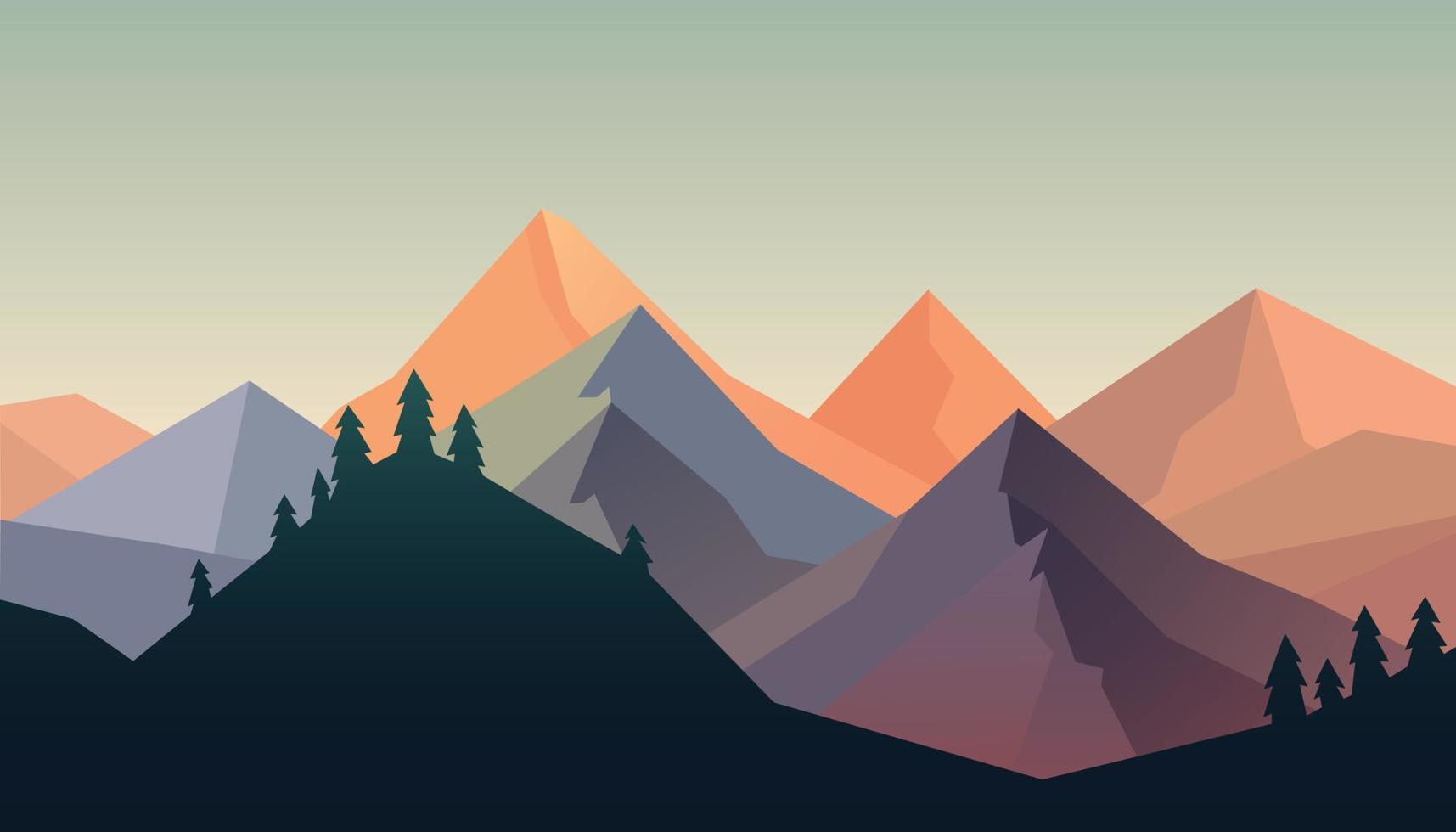 Flat minimalistic design. Panorama of a mountain landscape. Easy to change colors. vector