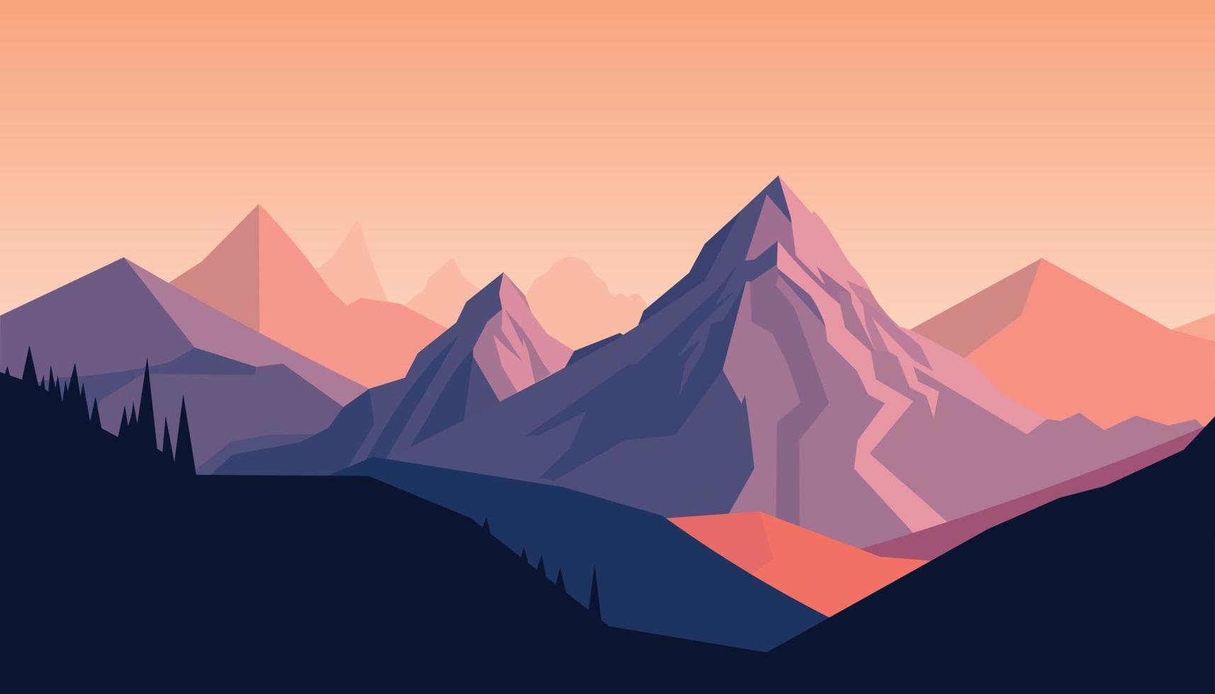Flat minimalistic design. Panorama of a mountain landscape. Easy to change colors. vector
