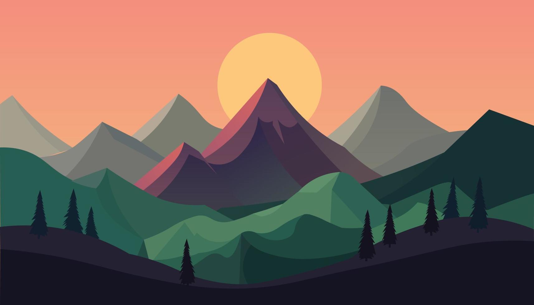 Flat minimalistic design. Panorama of a mountain landscape. Easy to change colors. vector