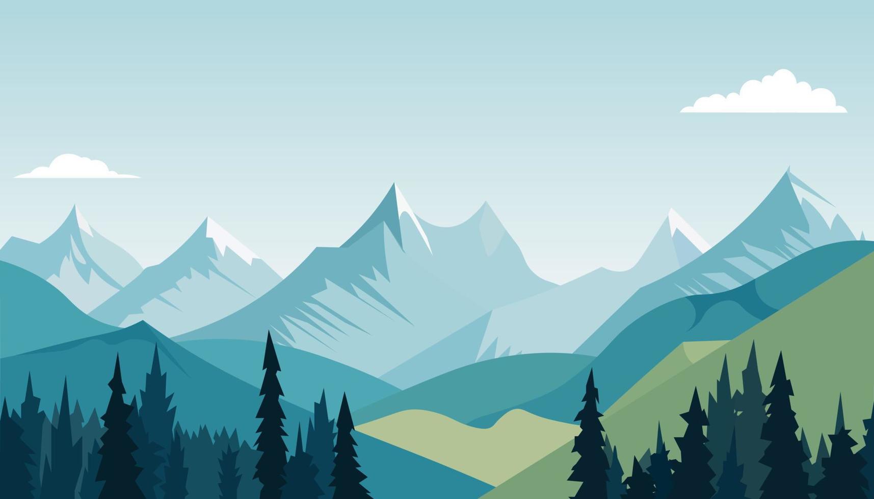 Flat minimalistic design. Panorama of a mountain landscape. Easy to change colors. vector