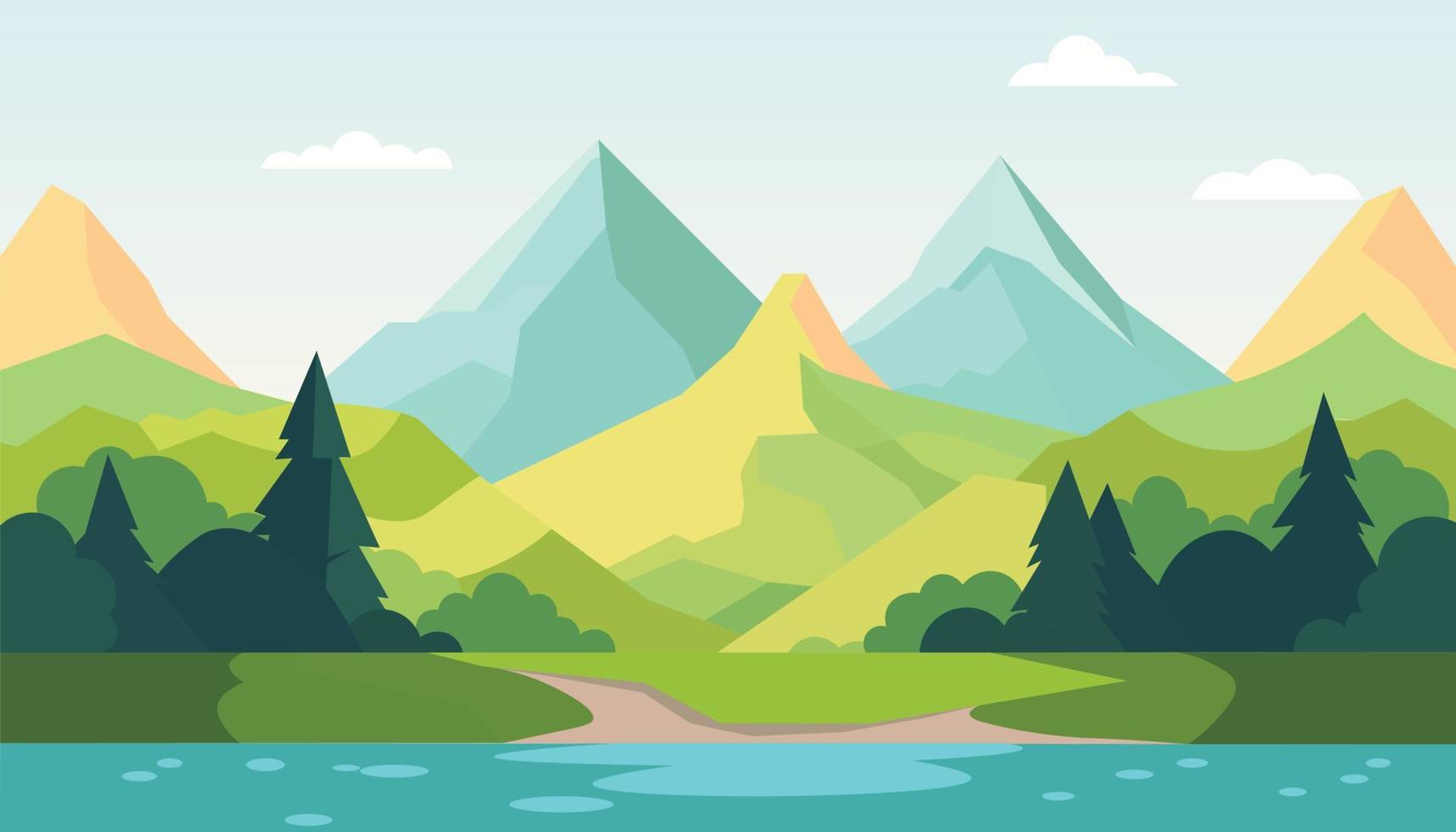 Flat minimalistic design. Panorama of a mountain landscape. Easy to change colors. vector