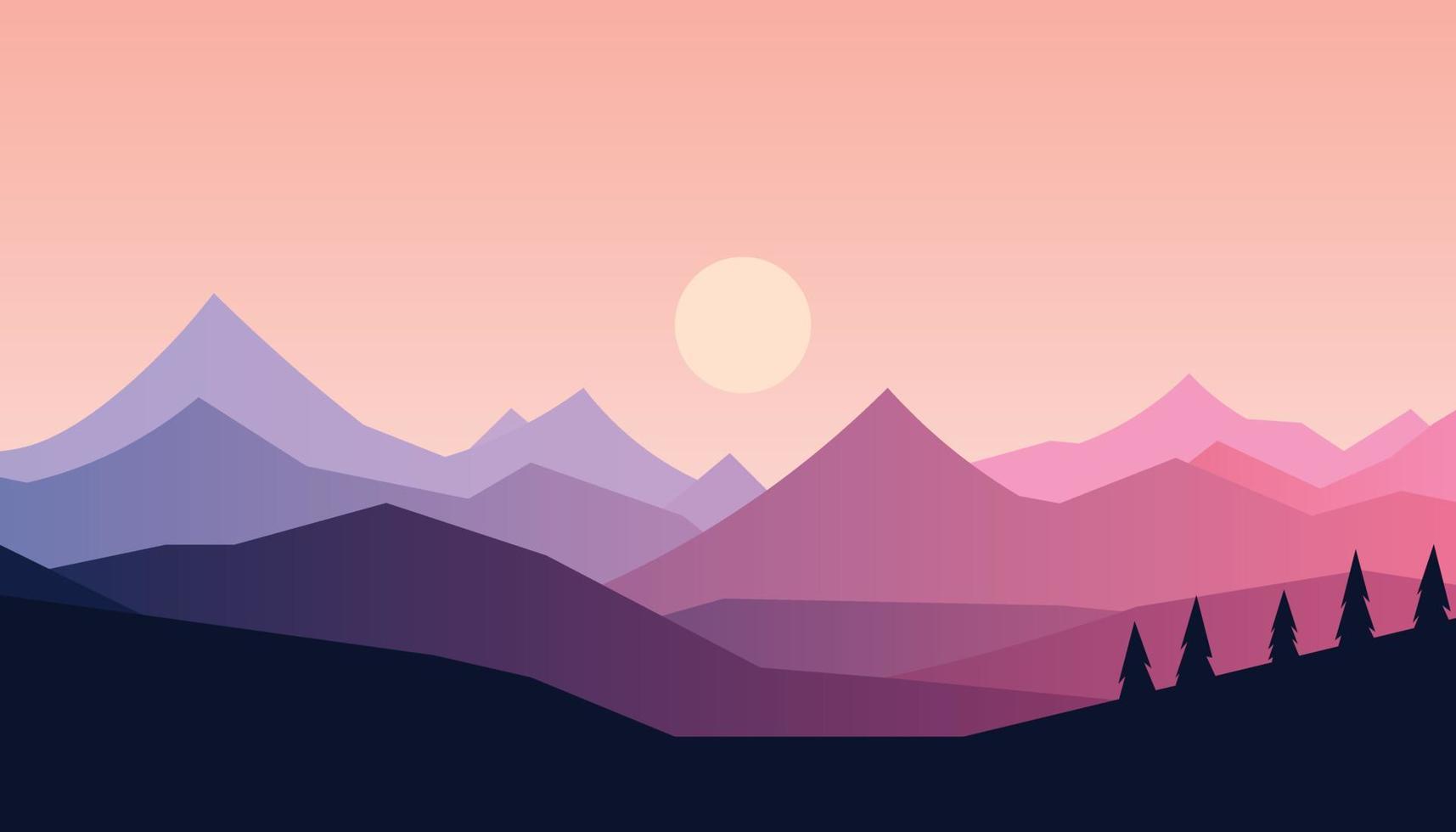 Flat minimalistic design. Panorama of a mountain landscape. Easy to change colors. vector