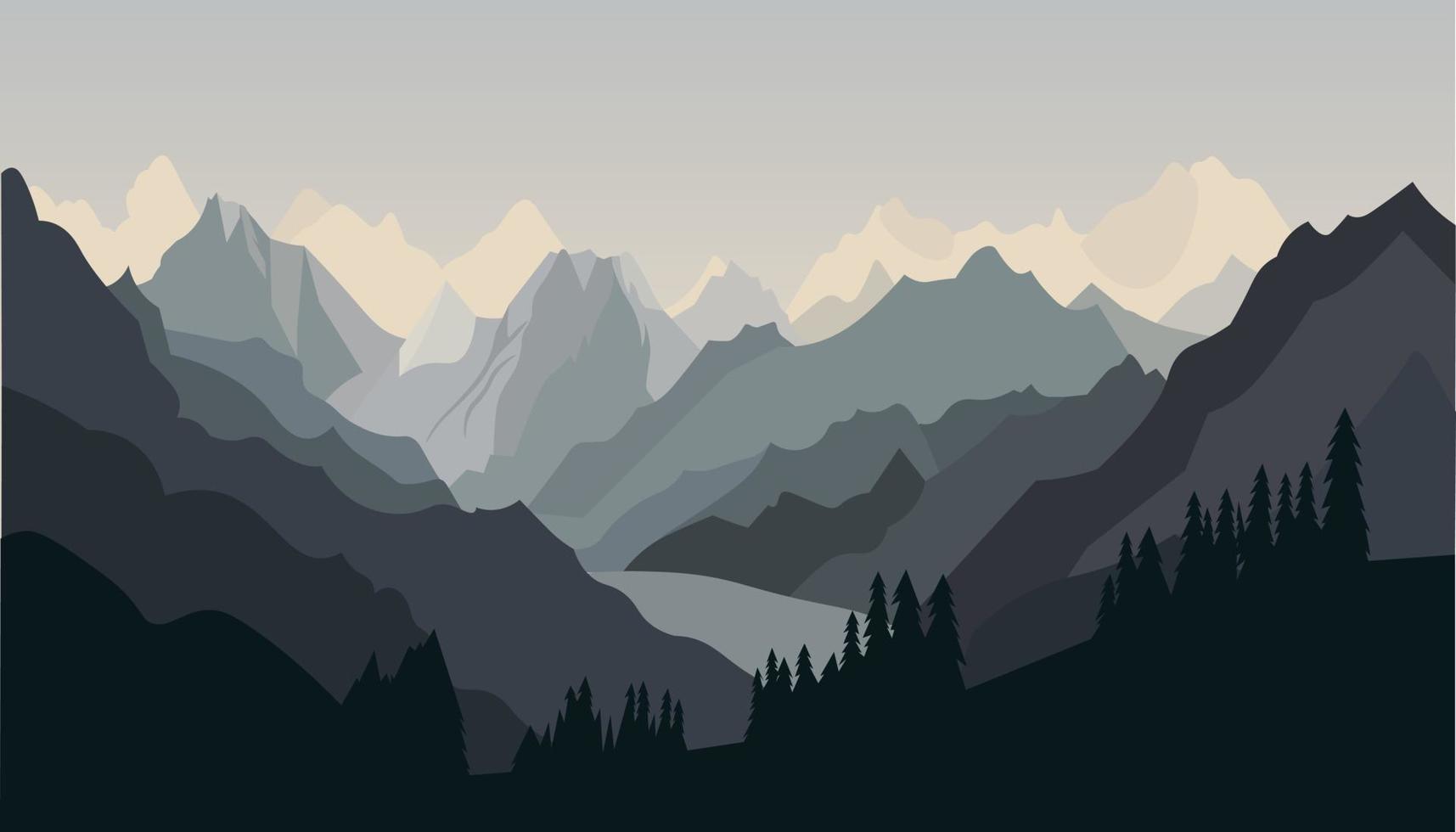 Flat minimalistic design. Panorama of a mountain landscape. Easy to change colors. vector