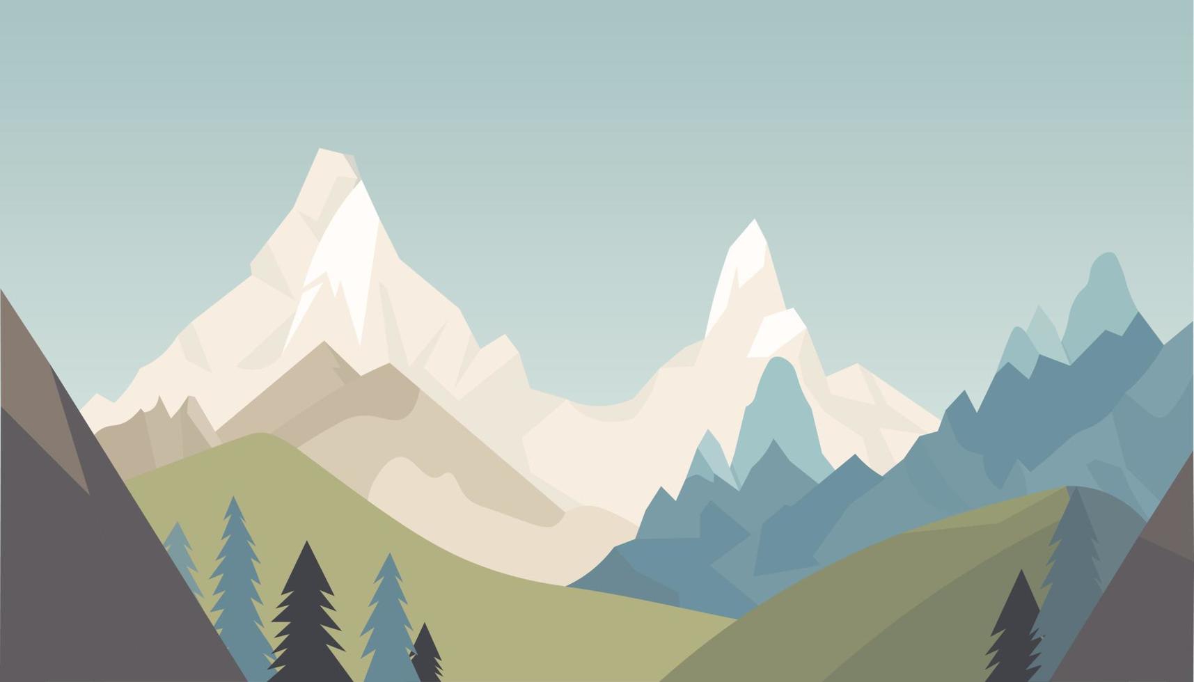 Flat minimalistic design. Panorama of a mountain landscape. Easy to change colors. vector