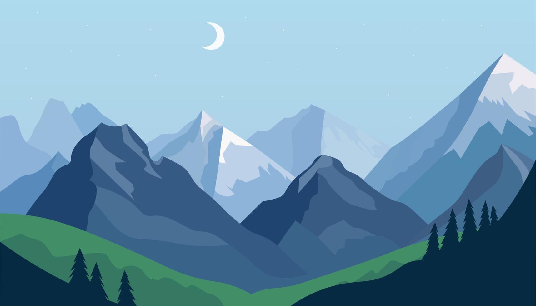 Flat minimalistic design. Panorama of a mountain landscape. Easy to change colors. vector