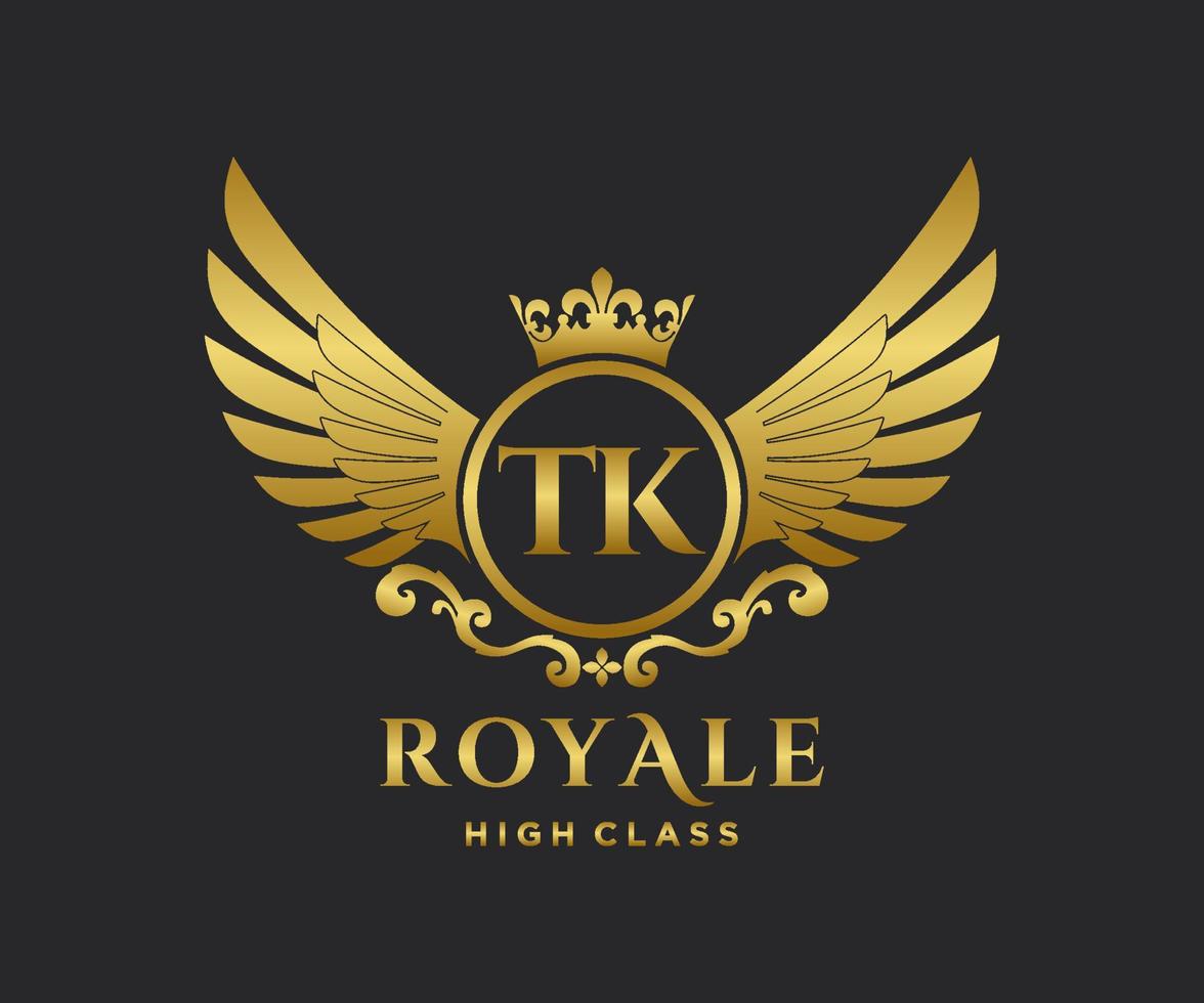 Golden Letter TK template logo Luxury gold letter with crown. Monogram alphabet . Beautiful royal initials letter. vector