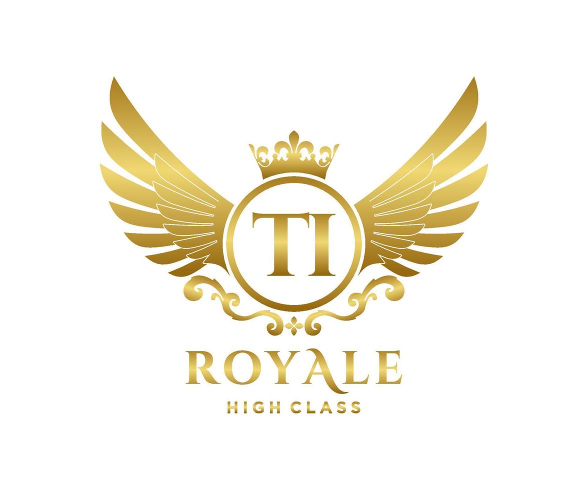 Golden Letter TI template logo Luxury gold letter with crown. Monogram alphabet . Beautiful royal initials letter. vector