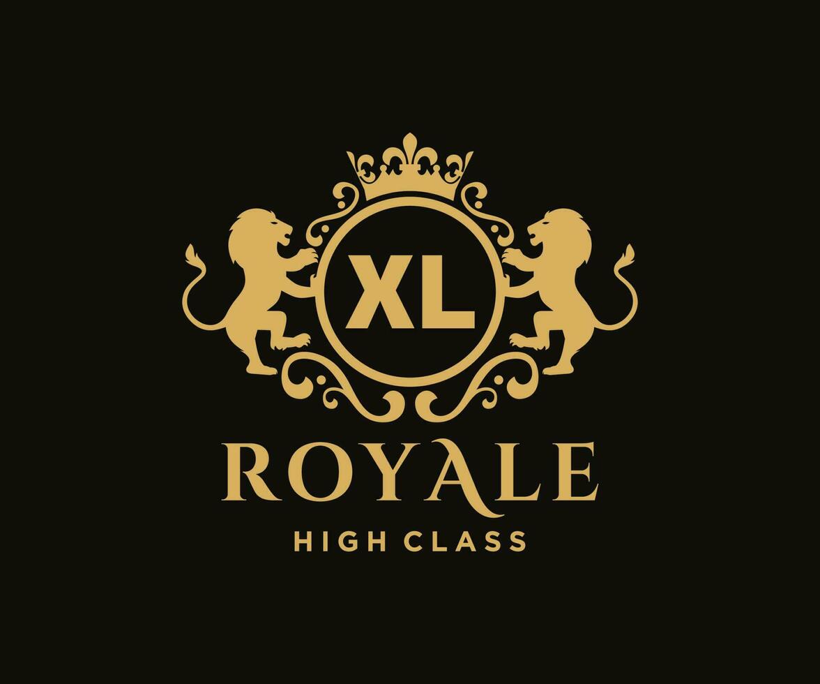 Golden Letter XL template logo Luxury gold letter with crown. Monogram alphabet . Beautiful royal initials letter. vector