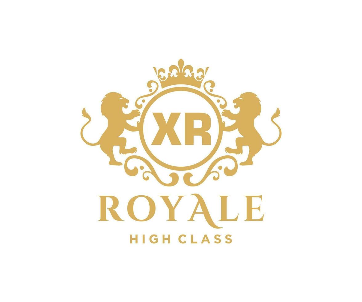 Golden Letter XR template logo Luxury gold letter with crown. Monogram alphabet . Beautiful royal initials letter. vector
