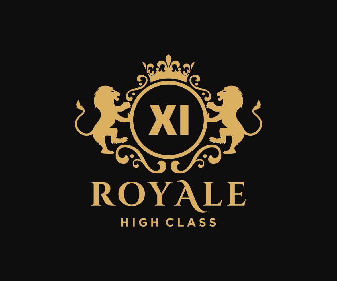 Golden Letter XI template logo Luxury gold letter with crown. Monogram alphabet . Beautiful royal initials letter. vector