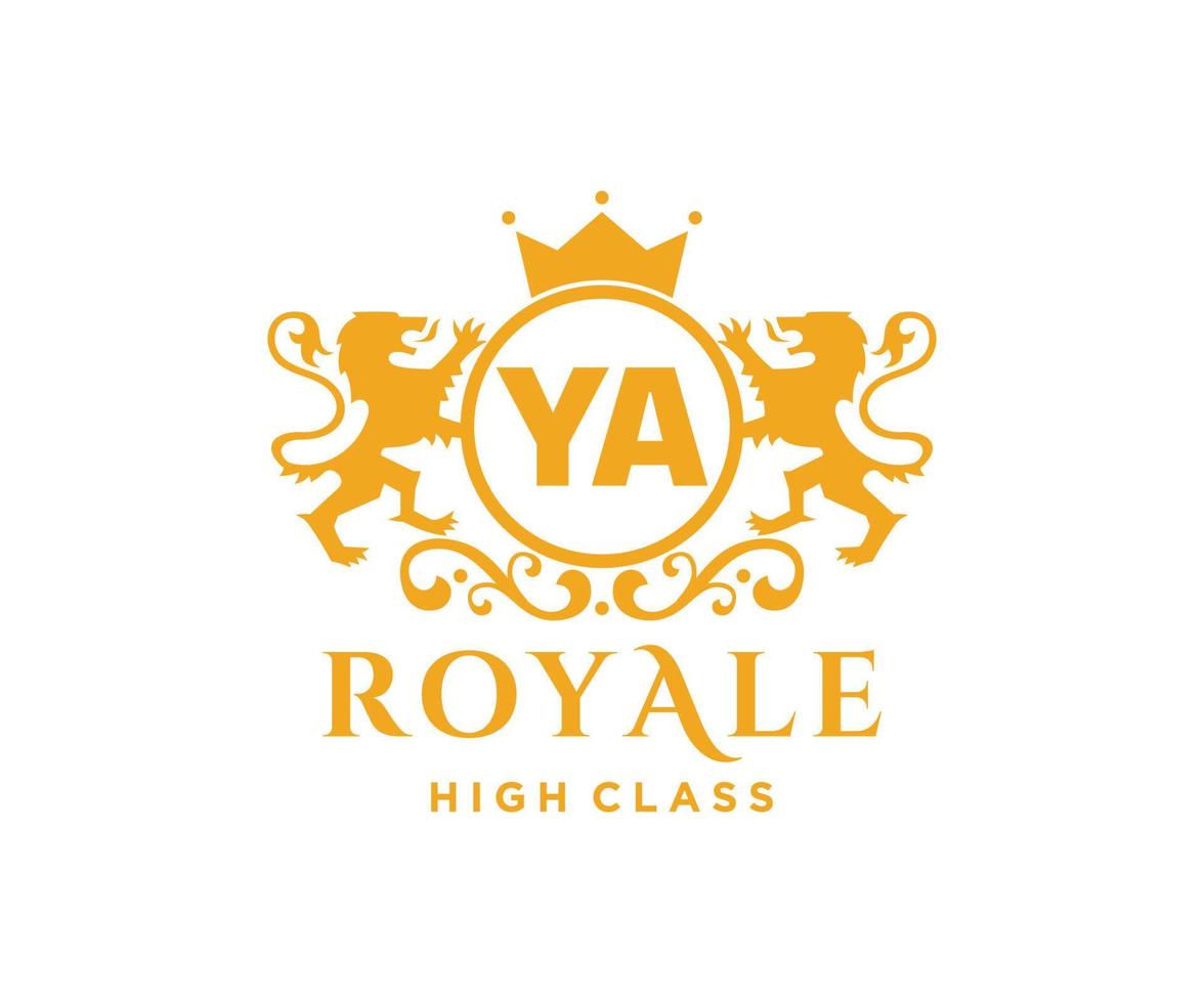 Golden Letter YA template logo Luxury gold letter with crown. Monogram alphabet . Beautiful royal initials letter. vector