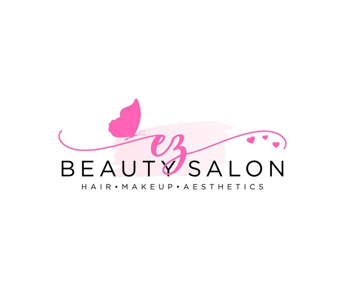 Initial EZ feminine logo collections template. handwriting logo of initial signature, wedding, fashion, jewerly, boutique, floral and botanical with creative template for any company or business. vector
