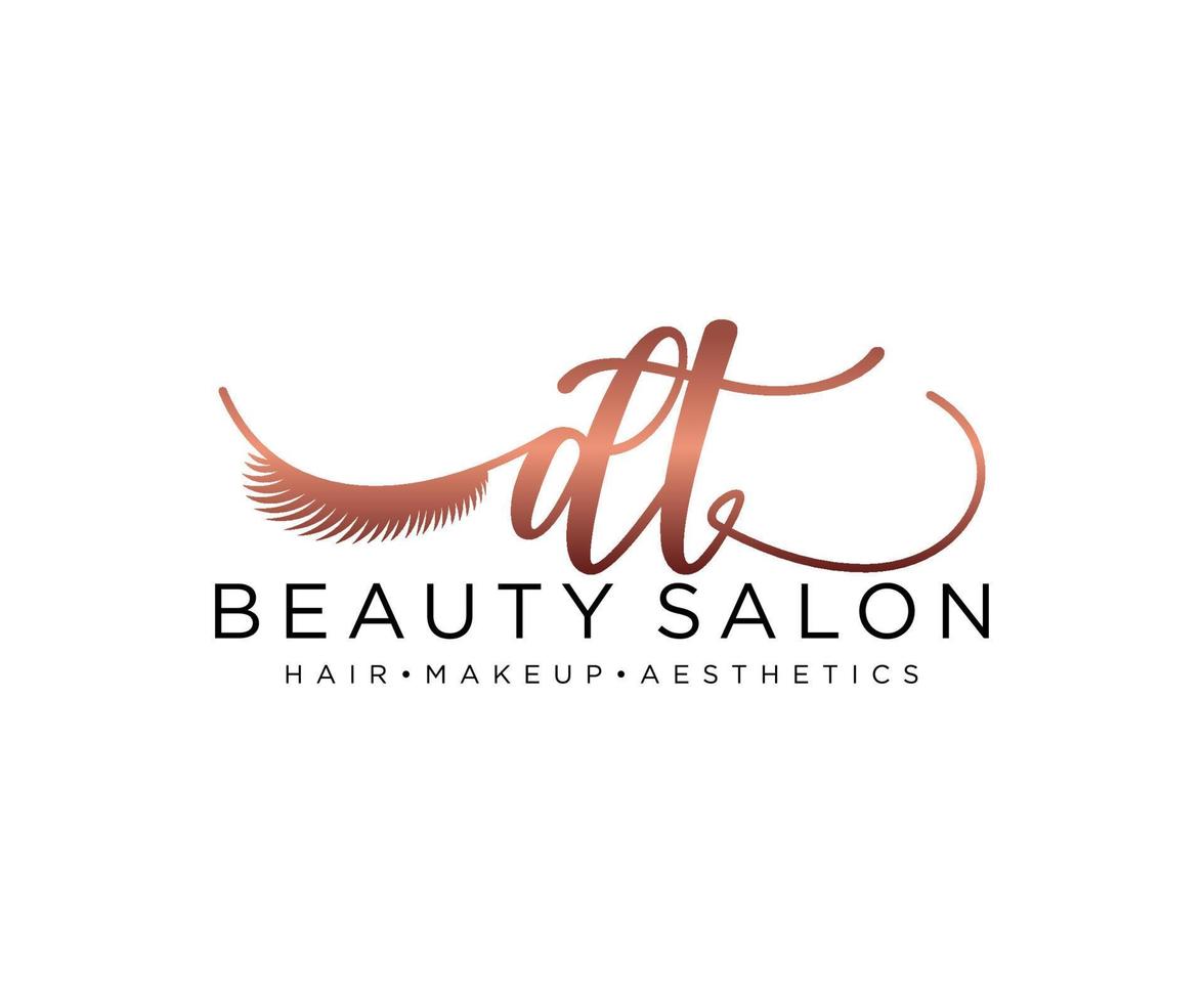Initial DT feminine logo collections template. handwriting logo of initial signature, wedding, fashion, jewerly, boutique, floral and botanical with creative template for any company or business. vector